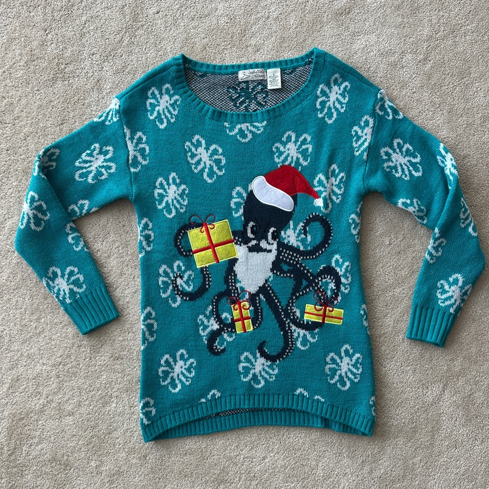 Isabella's Closet Teal Christmas Knit Sweater